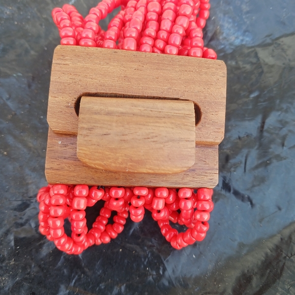 Handcrafted Red Seed Bead Cuff Bracelet - Stunning Multi-Strand Design - Picture 2 of 3